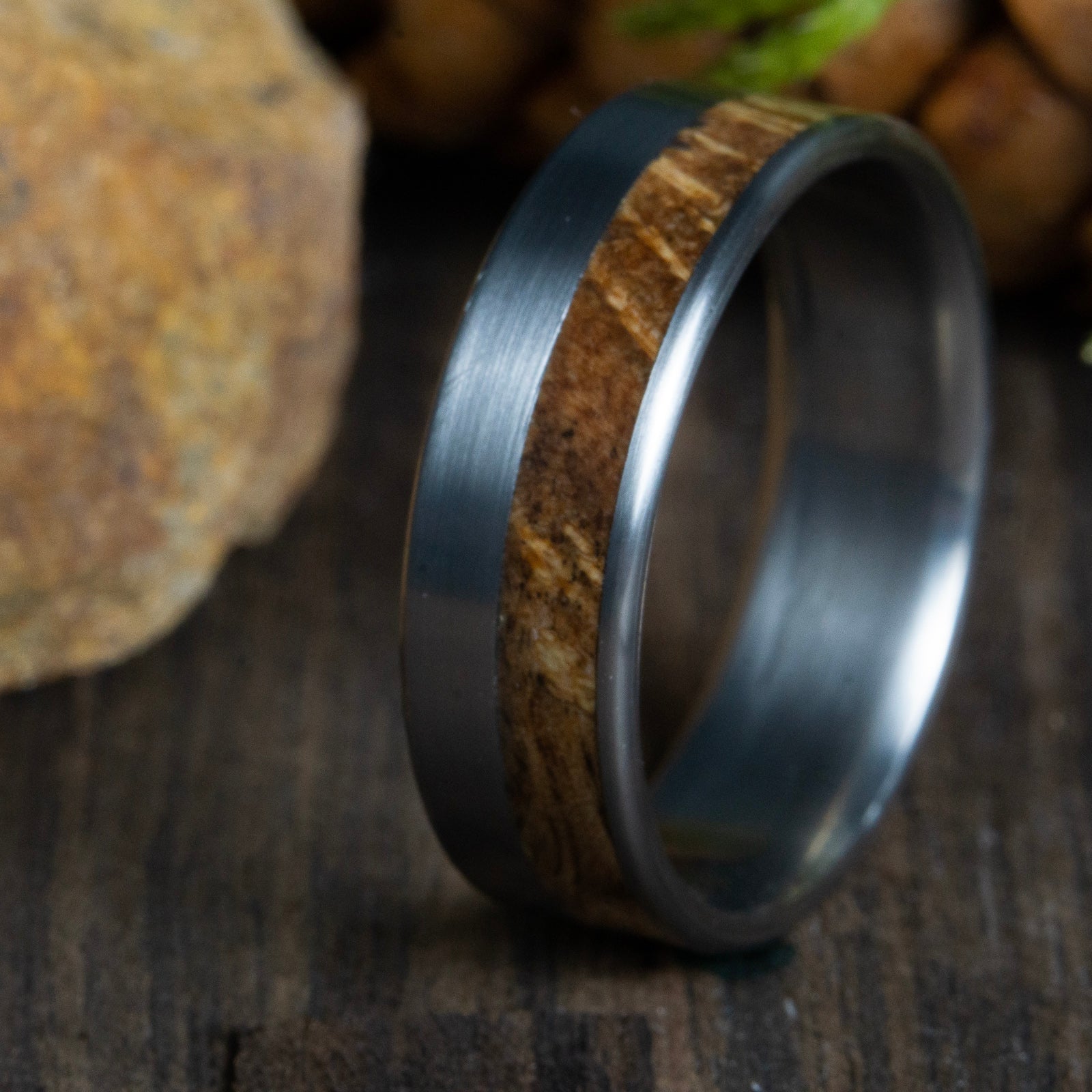 Oak burl wood ring for men