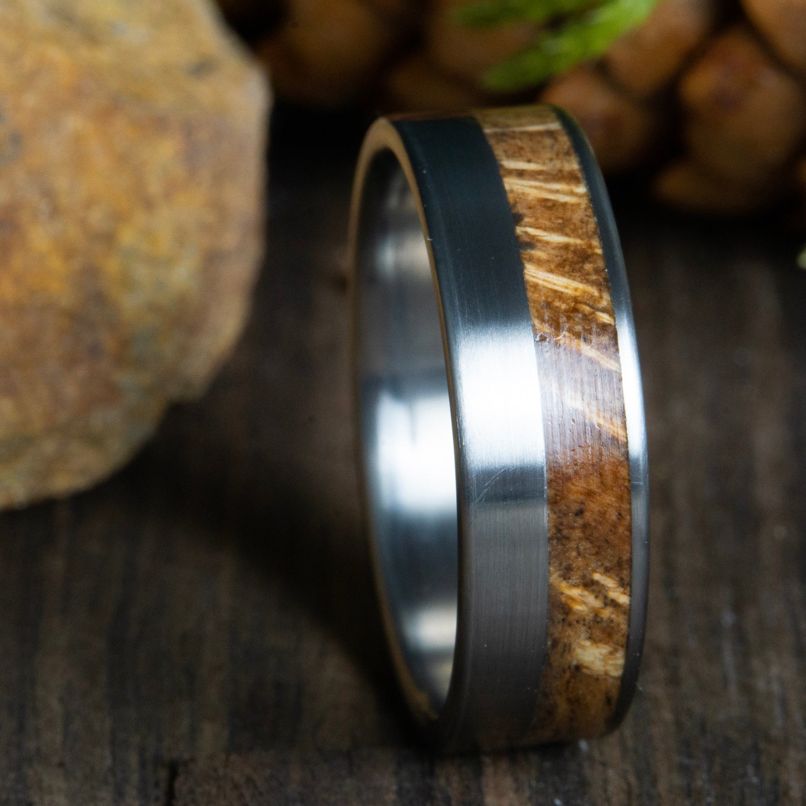 Oak burl wood ring for men