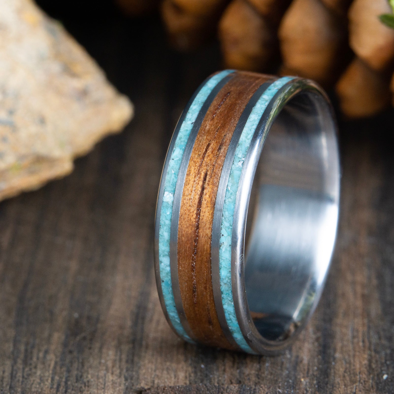 Koa wood ring with titanium