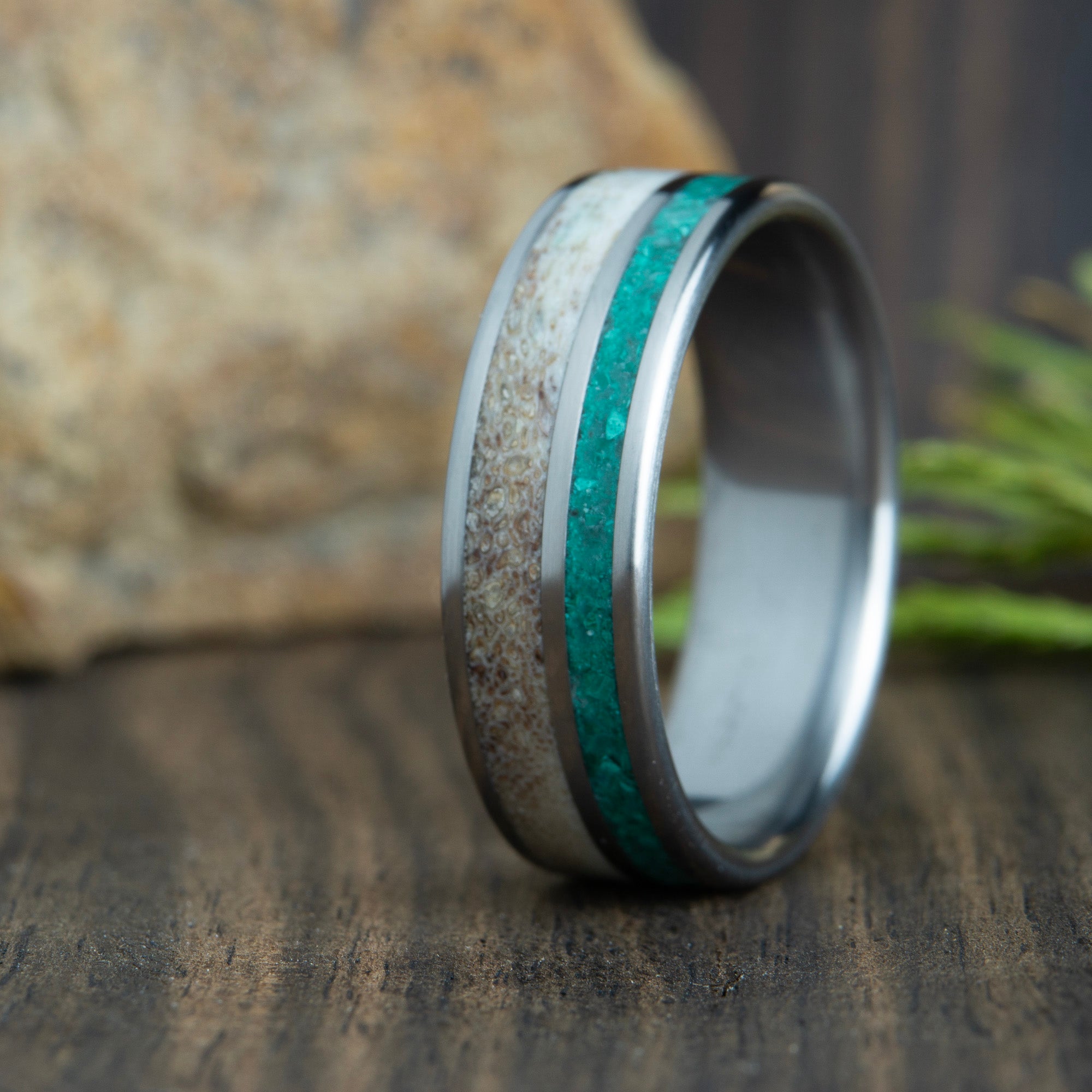 malachite and antler wedding ring