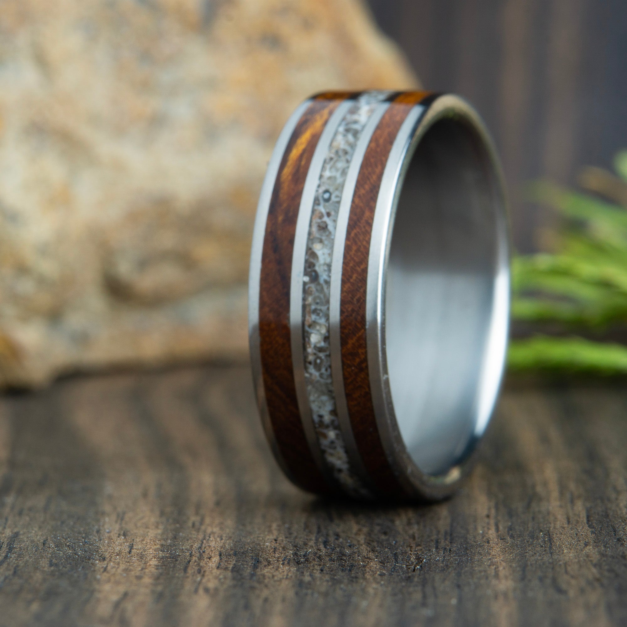 ironwood ring with mother of pearl inlay