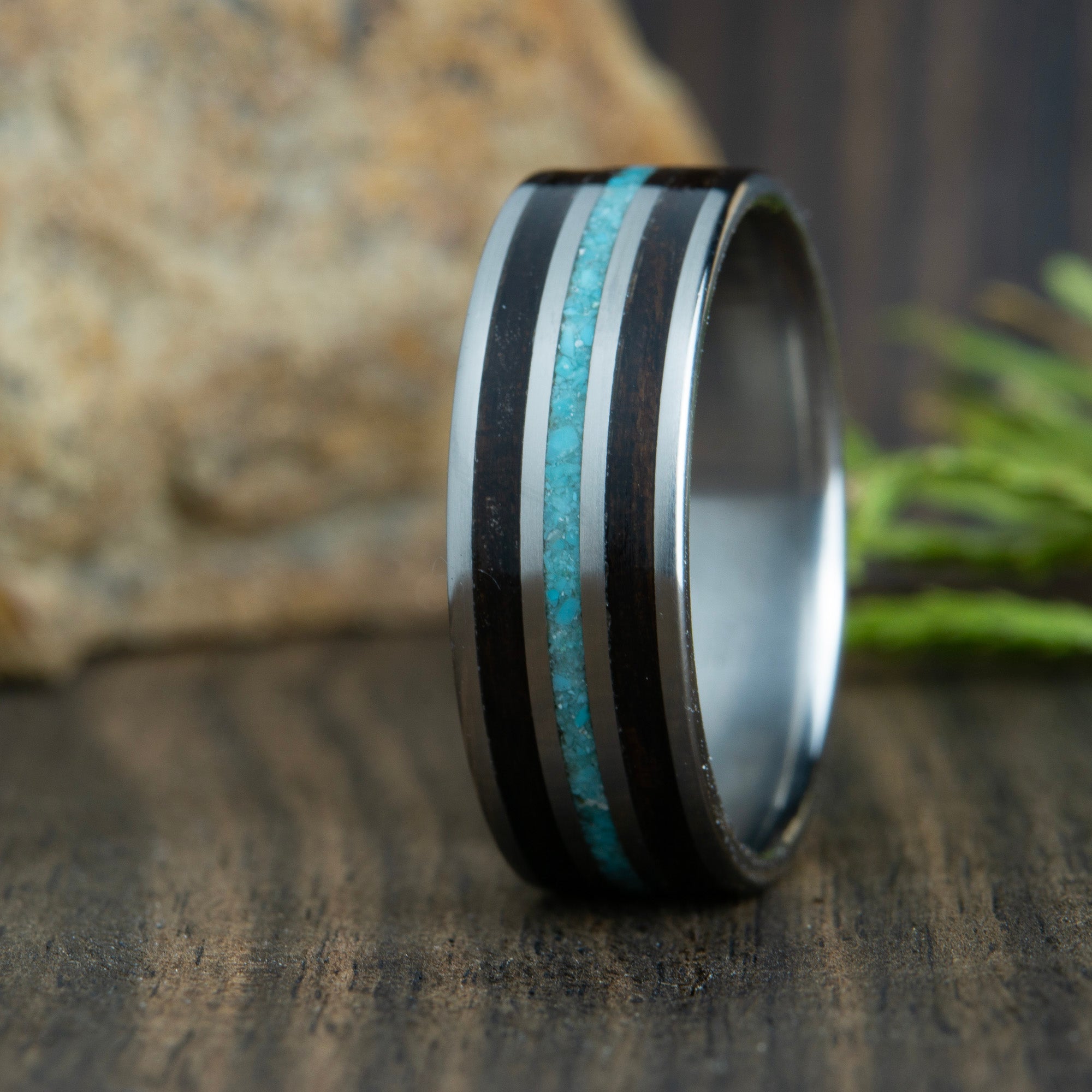 ebony wood ring w/ turquoise