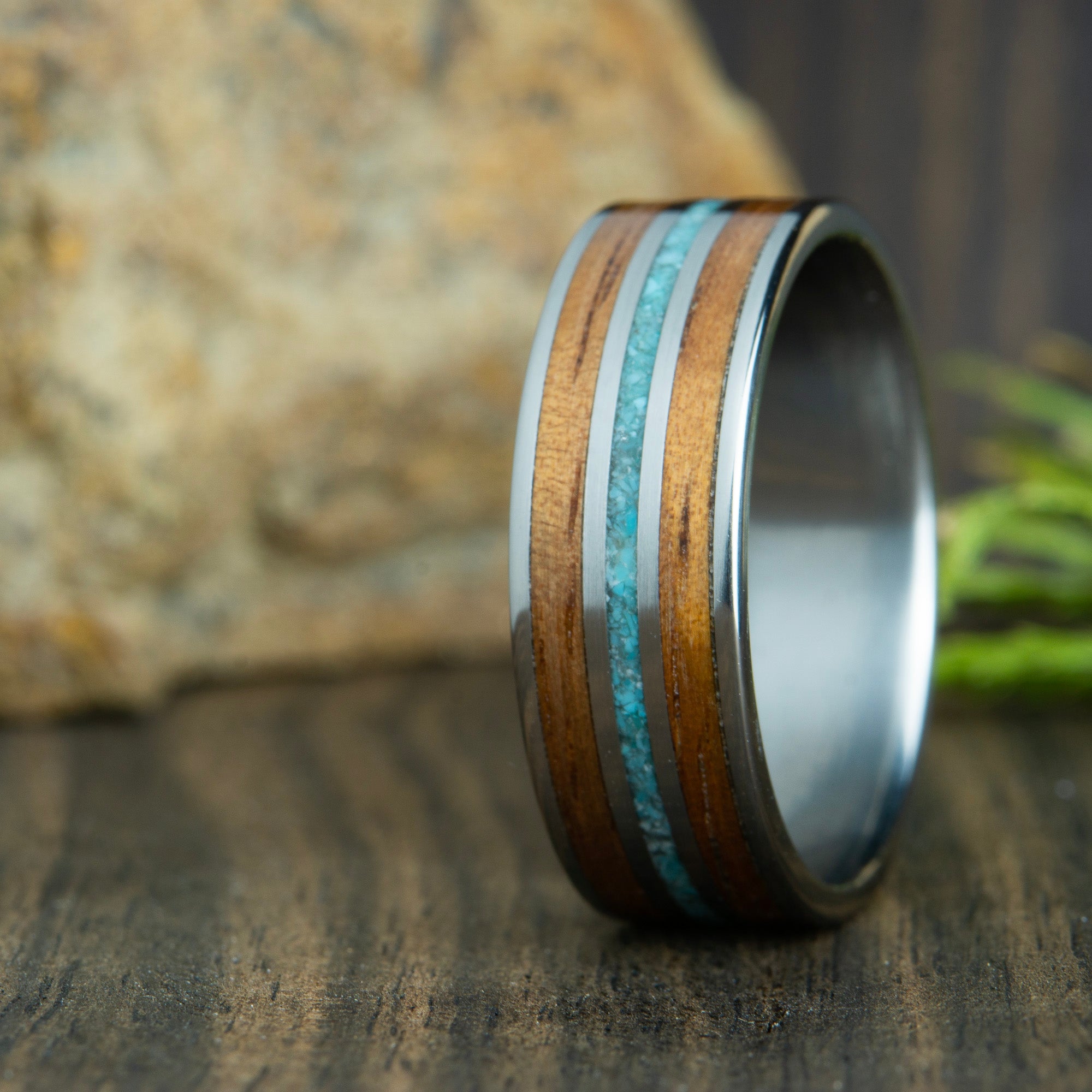 koa ring with turquoise