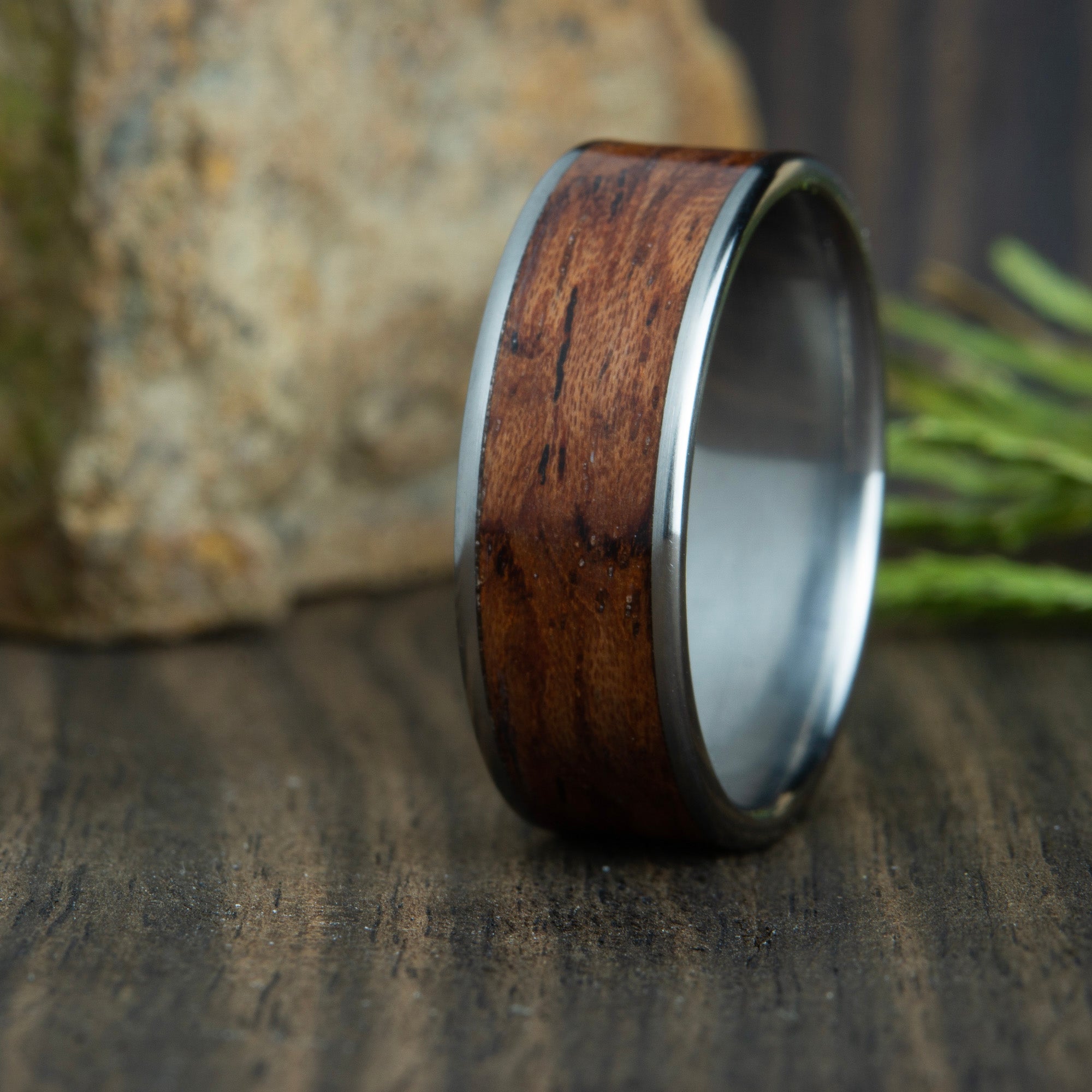 titanium mens ring with bubinga wood