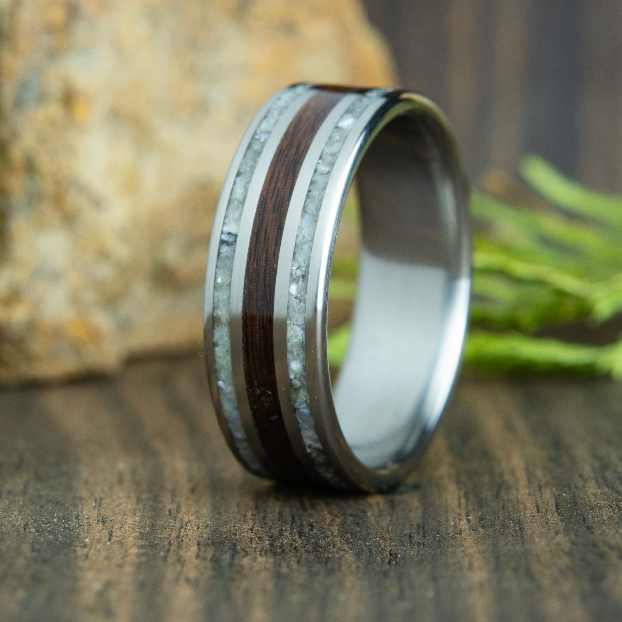 rosewood and titanium ring w/ mother of pearl