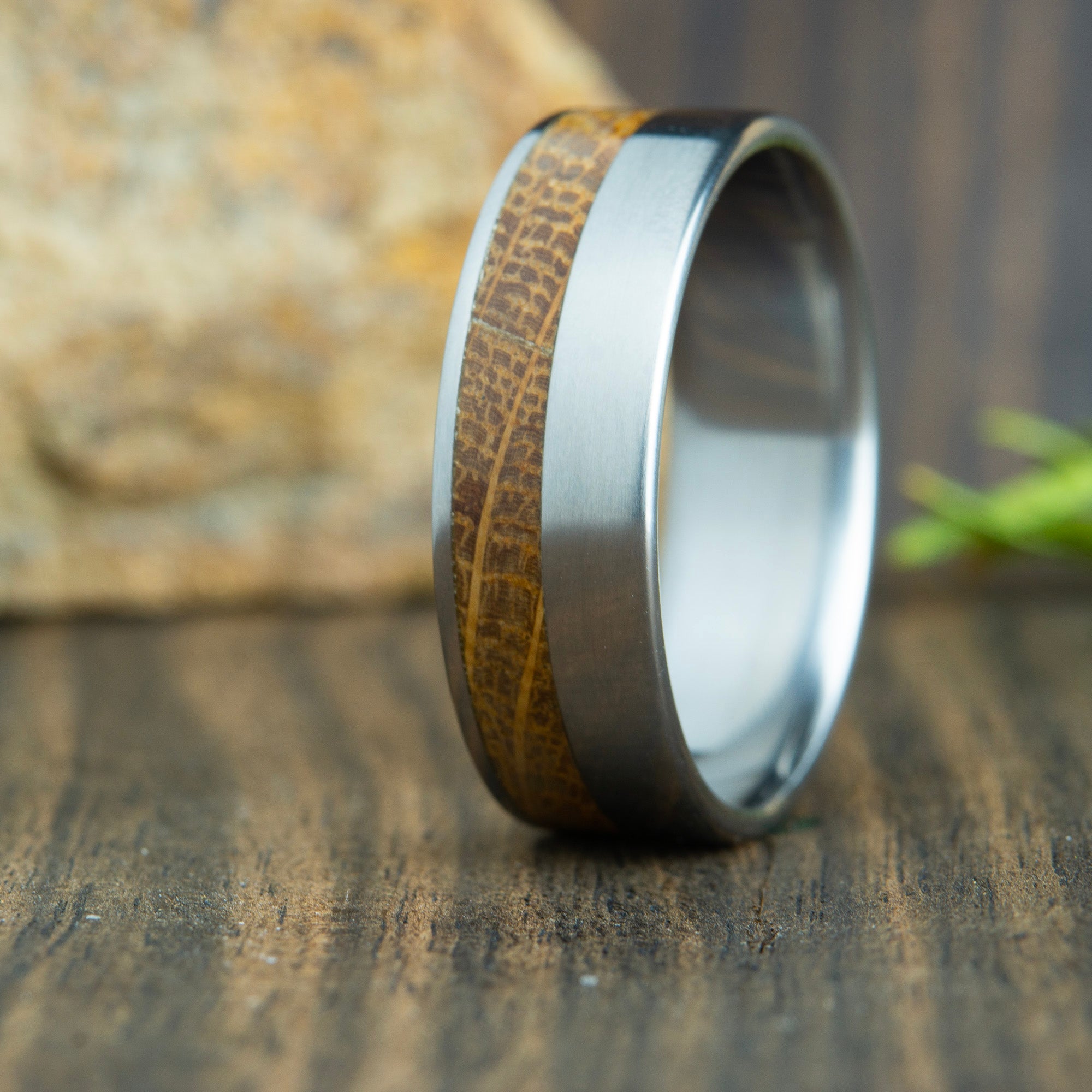 titanium wedding ring w/ whiskey barrel wood 