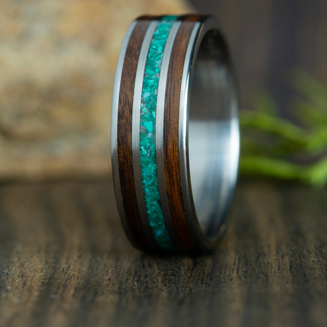 Exotic Rosewood and Malachite pinstripe wood wedding band – Peacefield ...