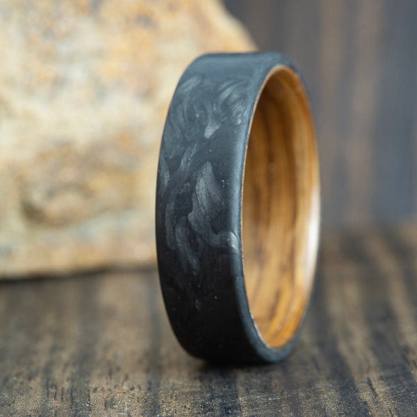 Forged carbon fiber and whiskey barrel wood ring