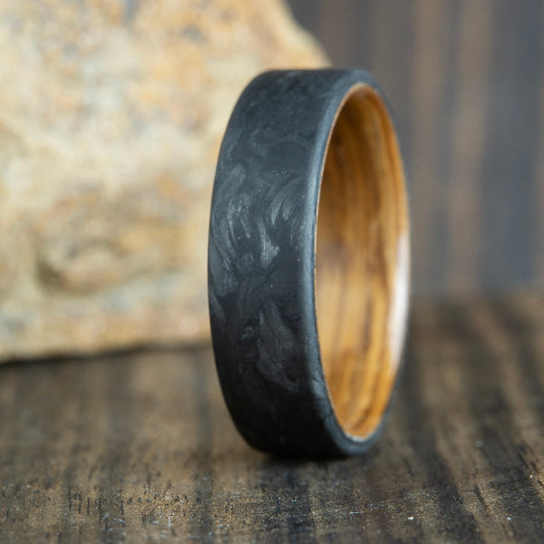 forged carbon fiber and whiskey barrel wood ring 