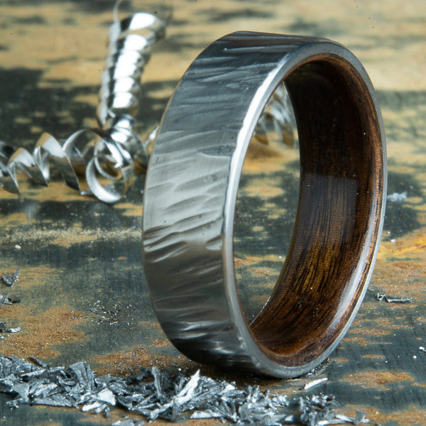 hammered titanium wedding band with rosewood