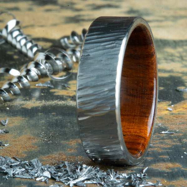 Ironwood and hammered titanium ring
