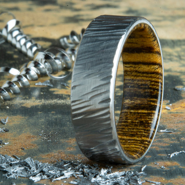 Bocote wood and Hammered titanium ring