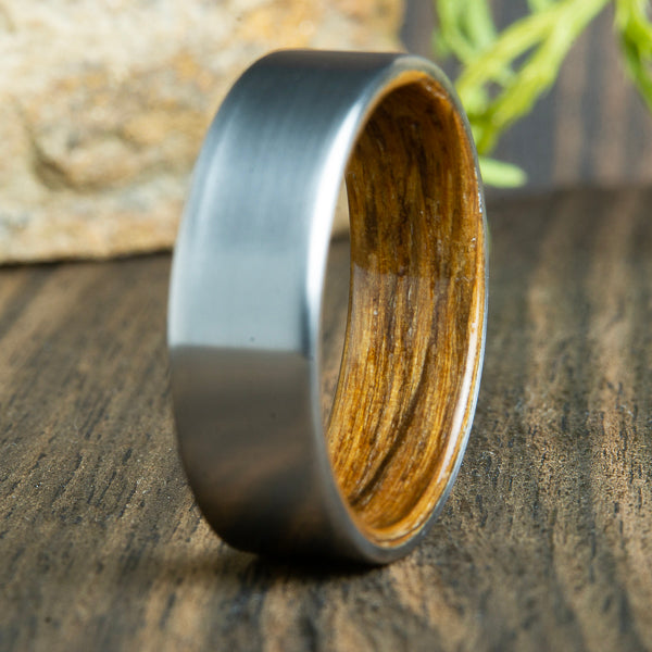 whiskey barrel wood titanium ring. wooden ring