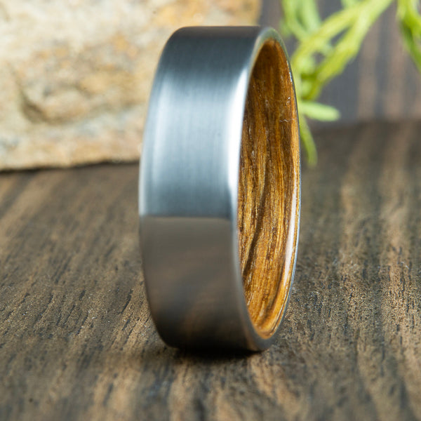 Whiskey barrel titanium wood ring