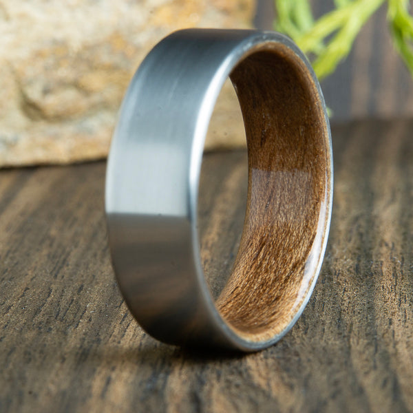 English walnut and titanium ring, wooden ring