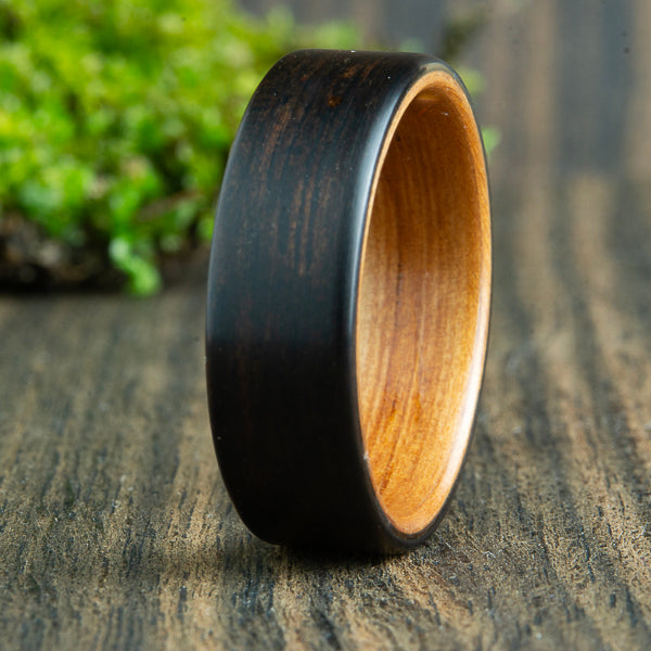 Ebony and Koa wood ring, bentwood wedding rings