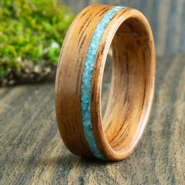 koa wood ring with turquoise inlay
