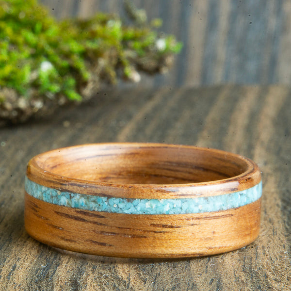 Bentwood Koa ring with turquoise