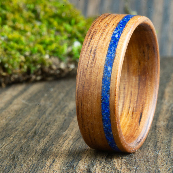 Koa bentwood ring with lapis stone inlay