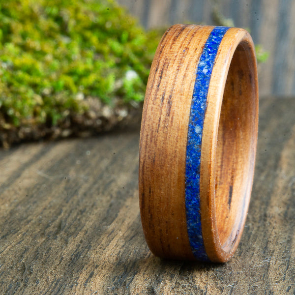 Koa bentwood ring with lapis stone inlay