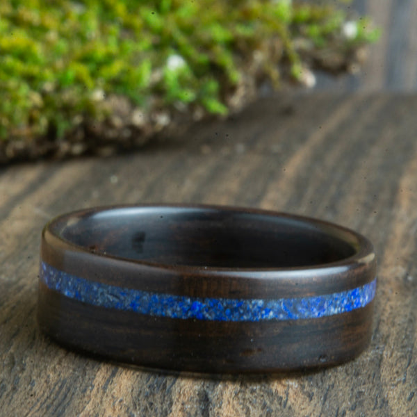 Ebony bentwood ring with lapis stone inlay