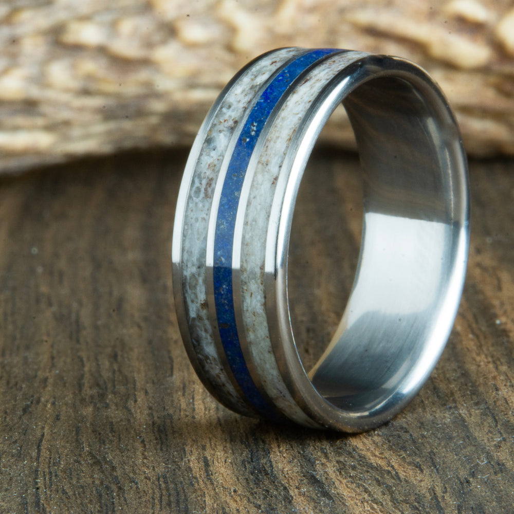 Lapis stone and Antler inlay ring