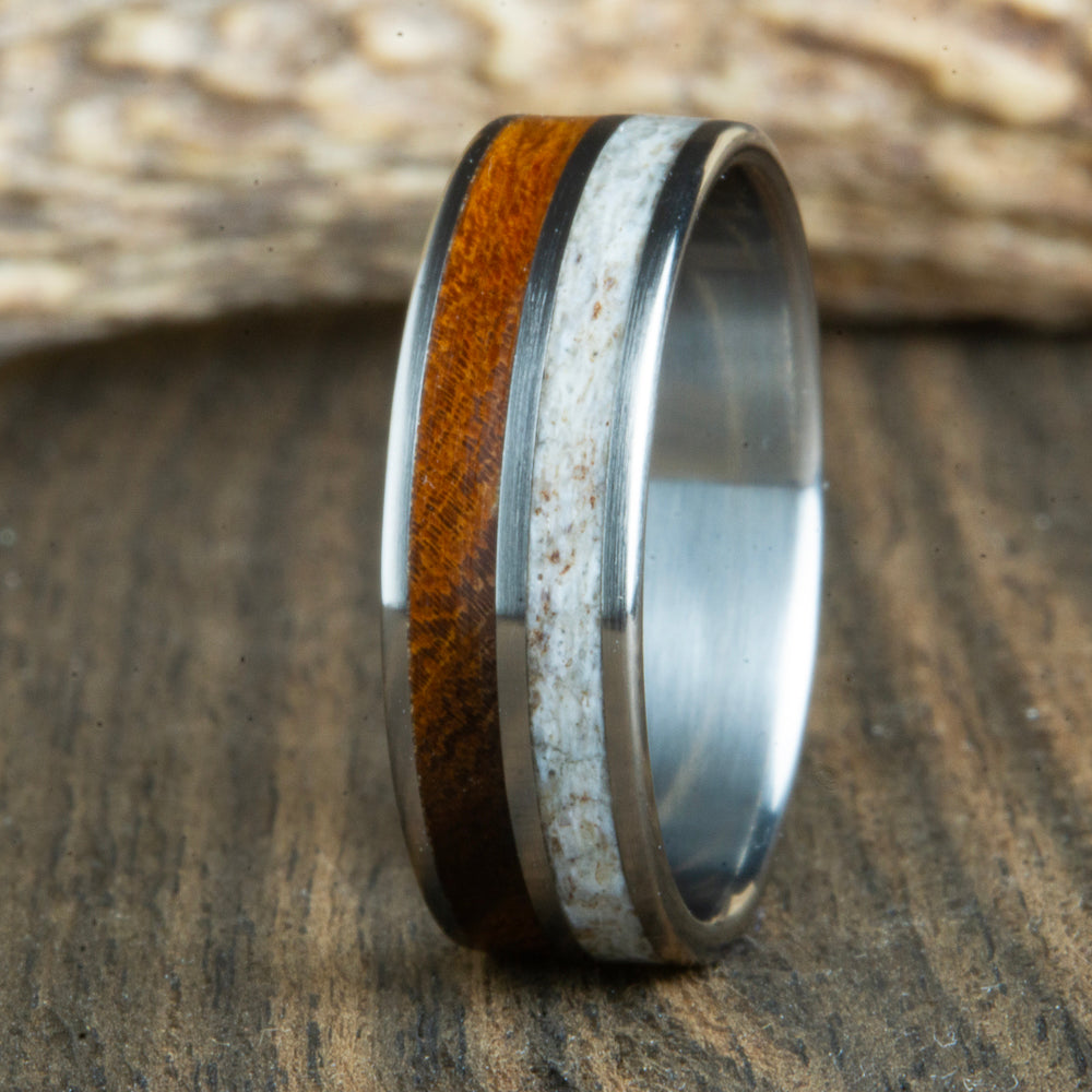 Antler ring with ironwood
