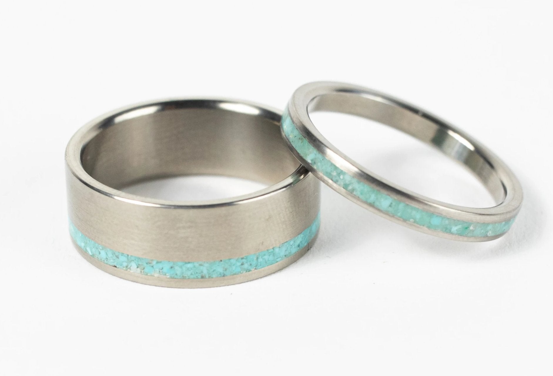 Turquoise his and hers wedding ring set