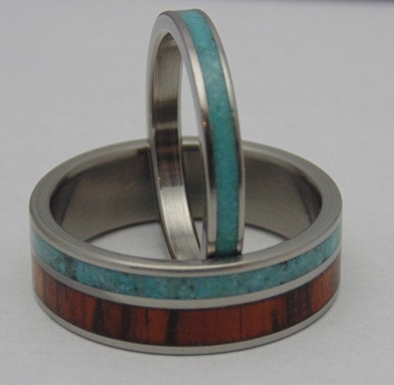 "Ocean's Allure" His and hers turquoise wedding rings set
