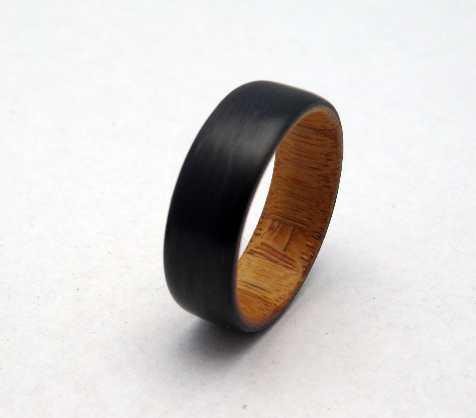 "The Panda" Bamboo and Carbon fiber wedding ring, Unique handmade wooden ring wrapped in Carbon Fiber