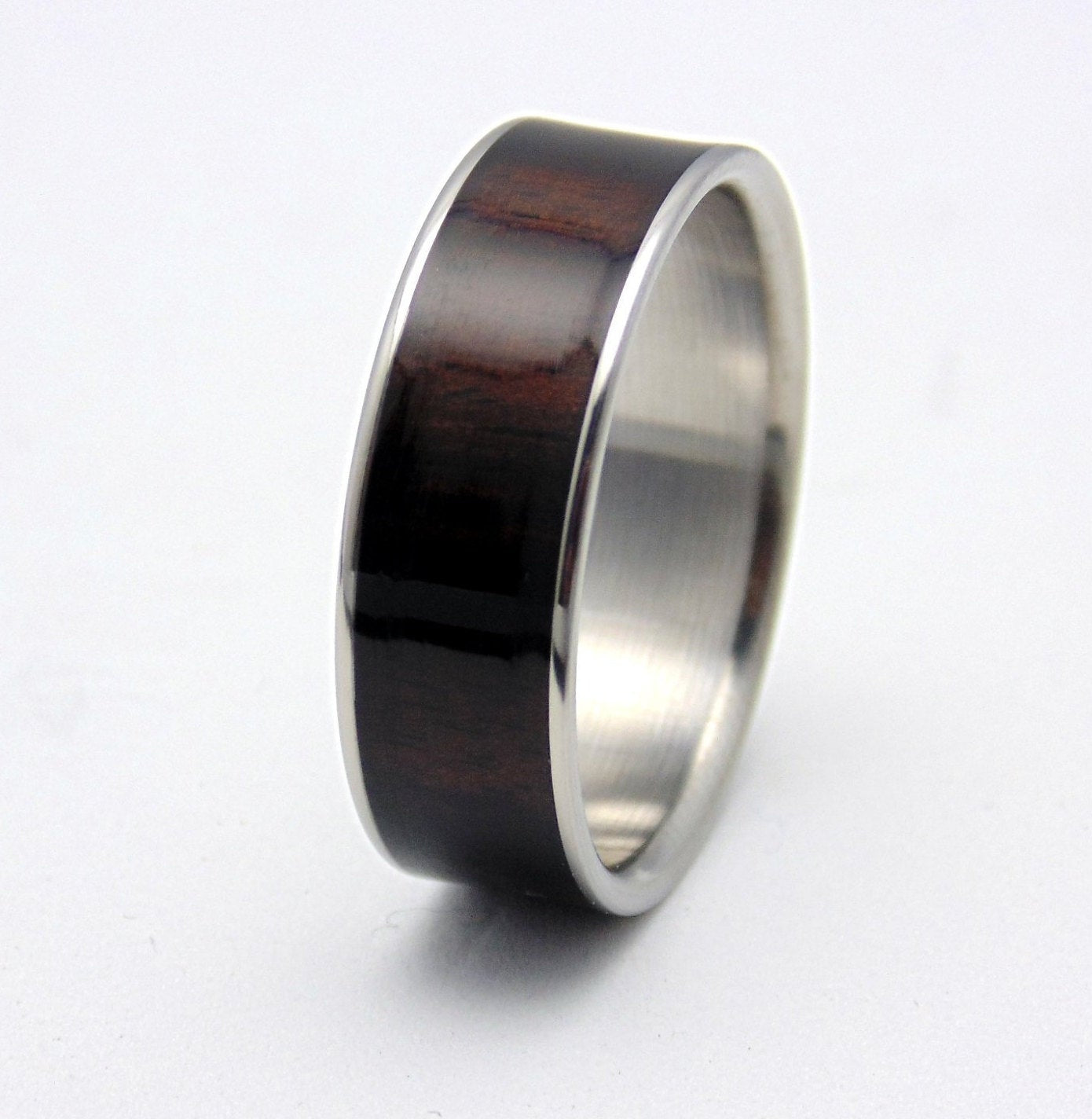 Titanium Ring with Ebony Wood Inlay