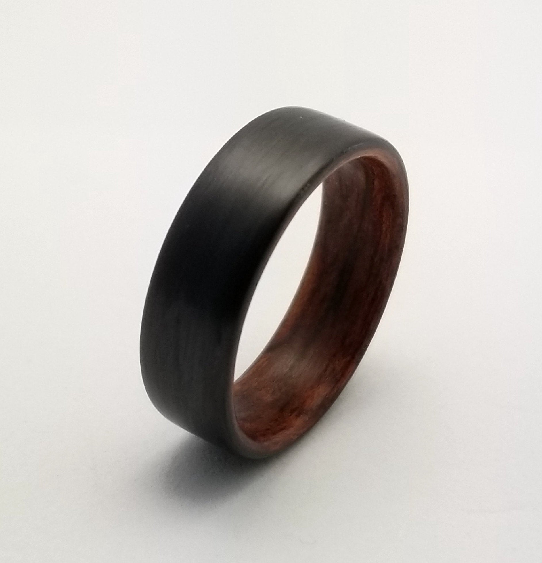 "The Aspen" Carbon fiber mens wedding ring with bubinga wood