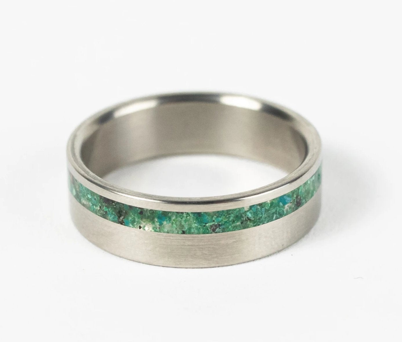 Mens Titanium Band with Malachite Inlay